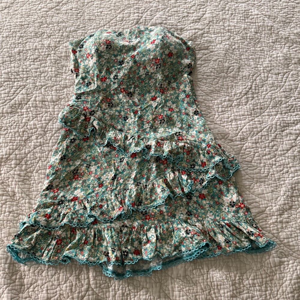 Skylar + Madison Floral Ruffle Mini Dress Small Cottagecore Coquette Open Back